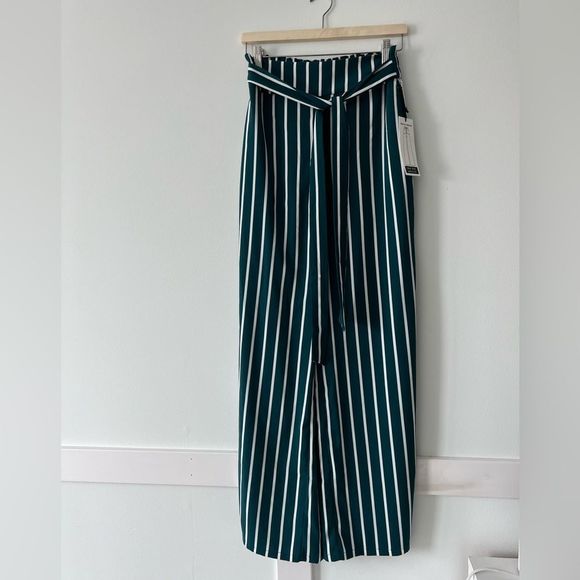 Forever 21 Pants - NWT High Waisted Wide Leg Turquoise and White Striped Drawstring Trouser Pant